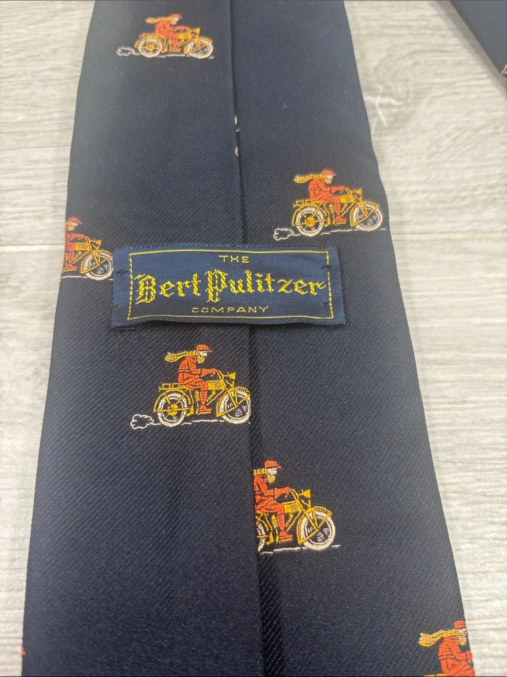 Vintage Bert Pulitzer Navy Blue Silk Blend Classic Motorcycle Tie